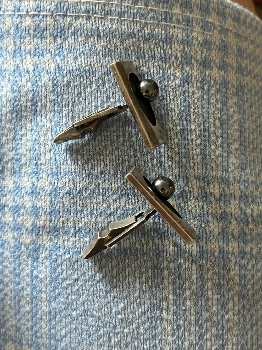Men's Onyx Silver Cufflinks - Bar and Ball